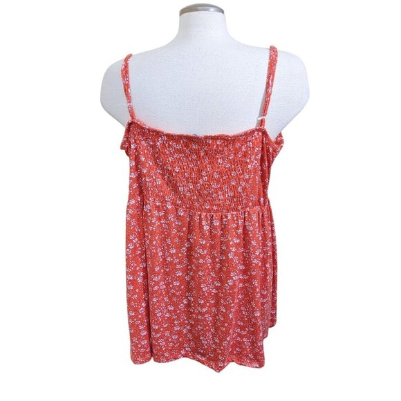 Womens Babydoll Top Plus Size 2X Orange Floral Y2K Style Smocked Back Straps - Picture 5 of 6